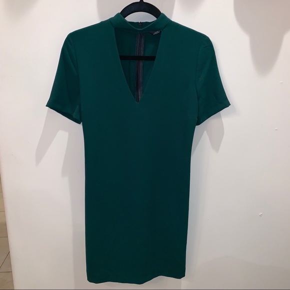 Zara | Dresses | Zara Green V Neck Dress With Choker Detail | Poshmark